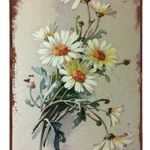 LINQWkk Vintage Tin Sign Flowers White Daisy with Dew Drop Metal Sign Retro Wall